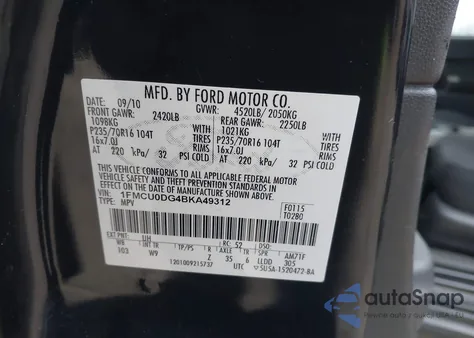 2011 Ford Escape Xlt из США, поврежденный, VIN 1FMCU0DG4BKA49312